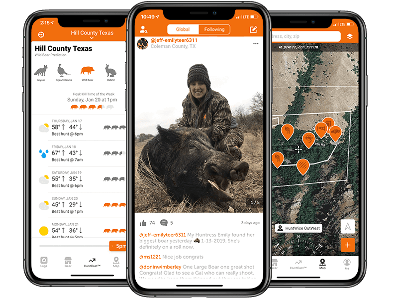 Close-up of the HuntWise app, the best app for hunting wild hogs. 