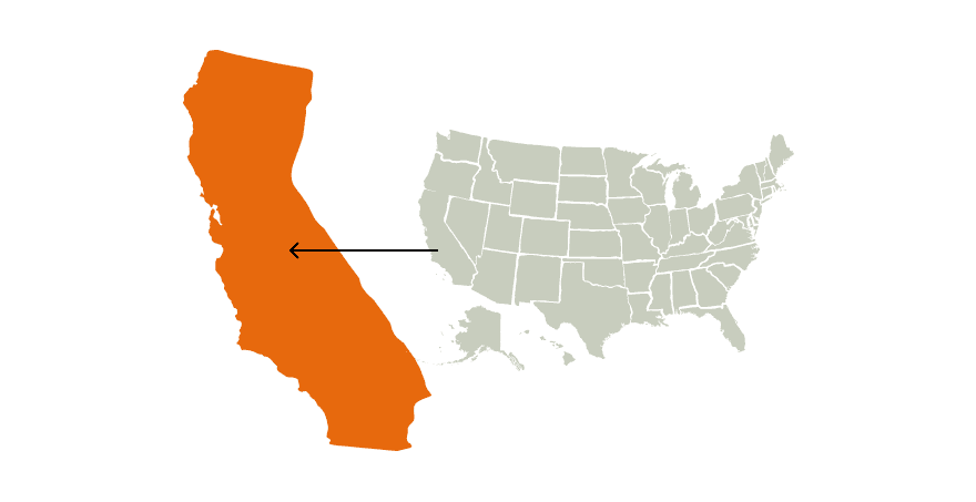 A graphic of the U.S. map highlighting California, California hunting seasons concept. 