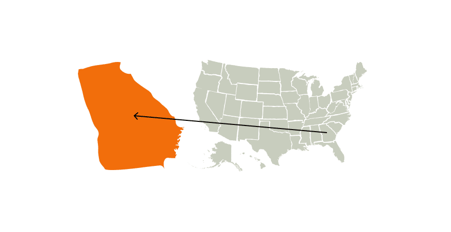 A graphic of a map of the United States highlighting Goergia, Georgia hunting concept. 