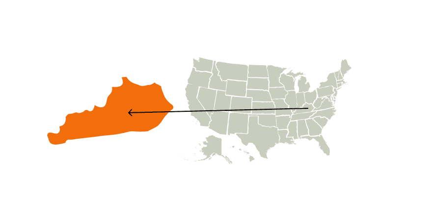 A graphic map of the United States featuring Kentucky, Kentucky hunting concept. 