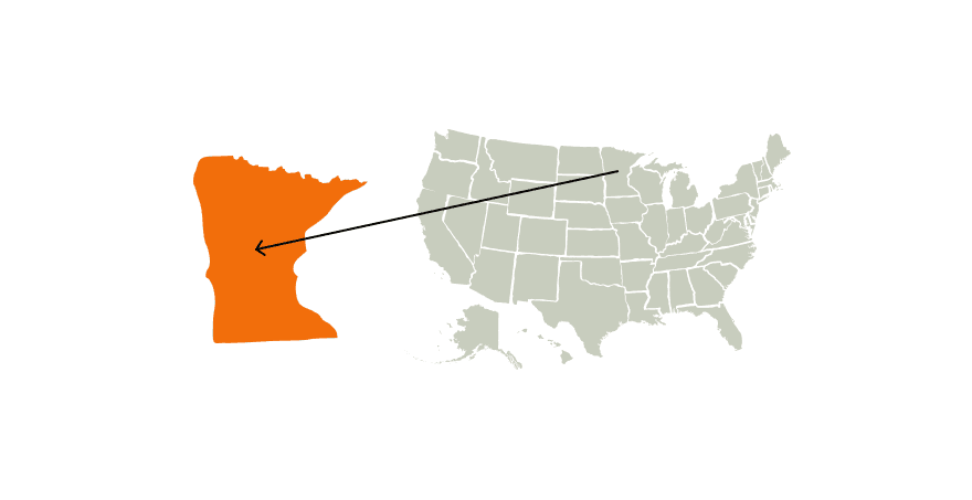 A map of the United States featuring Minnesota for Minnesota hunting seasons concept. 