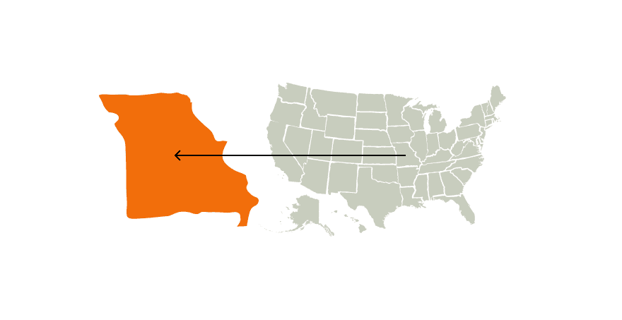 A map of the United States featuring Missouri, represents Missouri hunting concept. 