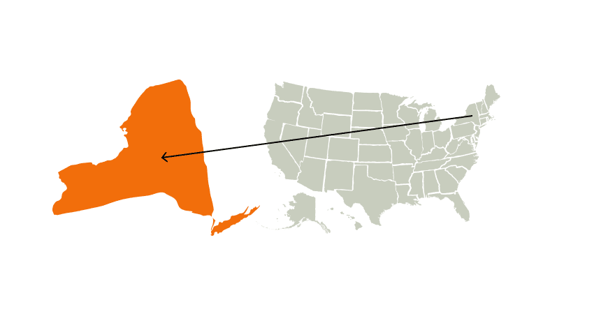 A map of the United States highlight New York, represents New York hunting concept.