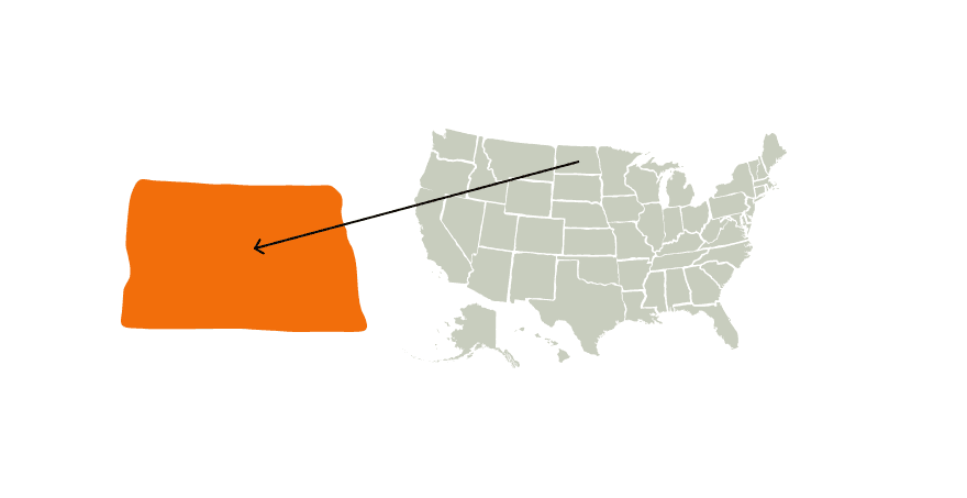 A map of the United States highlighting North Dakota for North Dakota hunting.