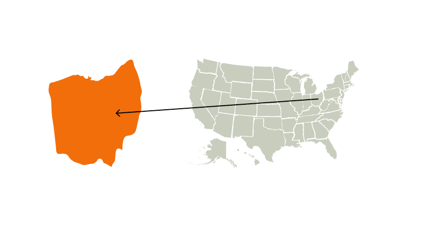 A map of the United States highlighting Ohio, Ohio hunting concept. 