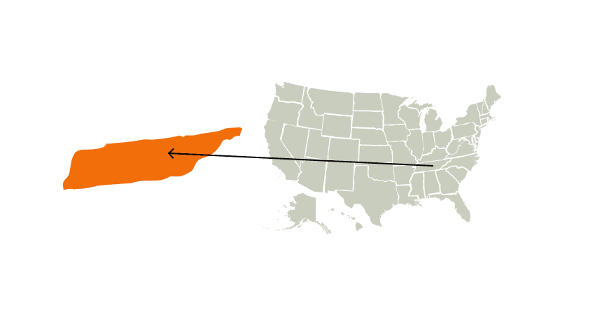 A map of the United States featuring Tennessee, concept of Tennessee hunting.