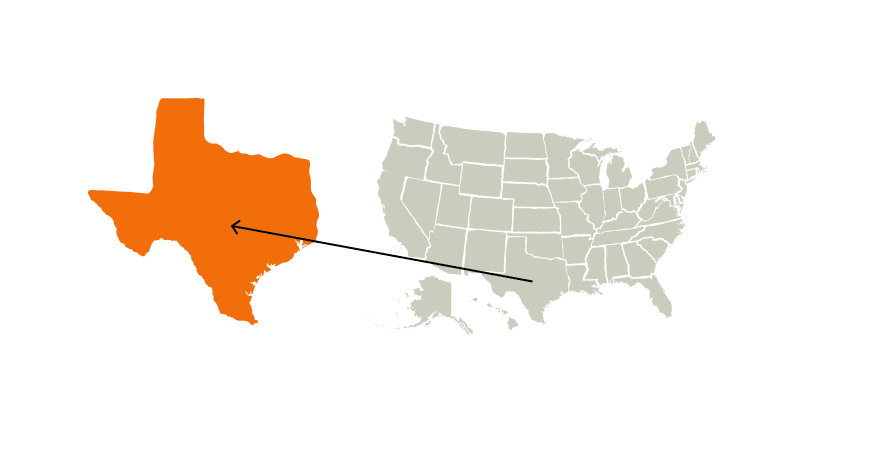 A map of the United States highlight Texas for Texas hunting seasons.