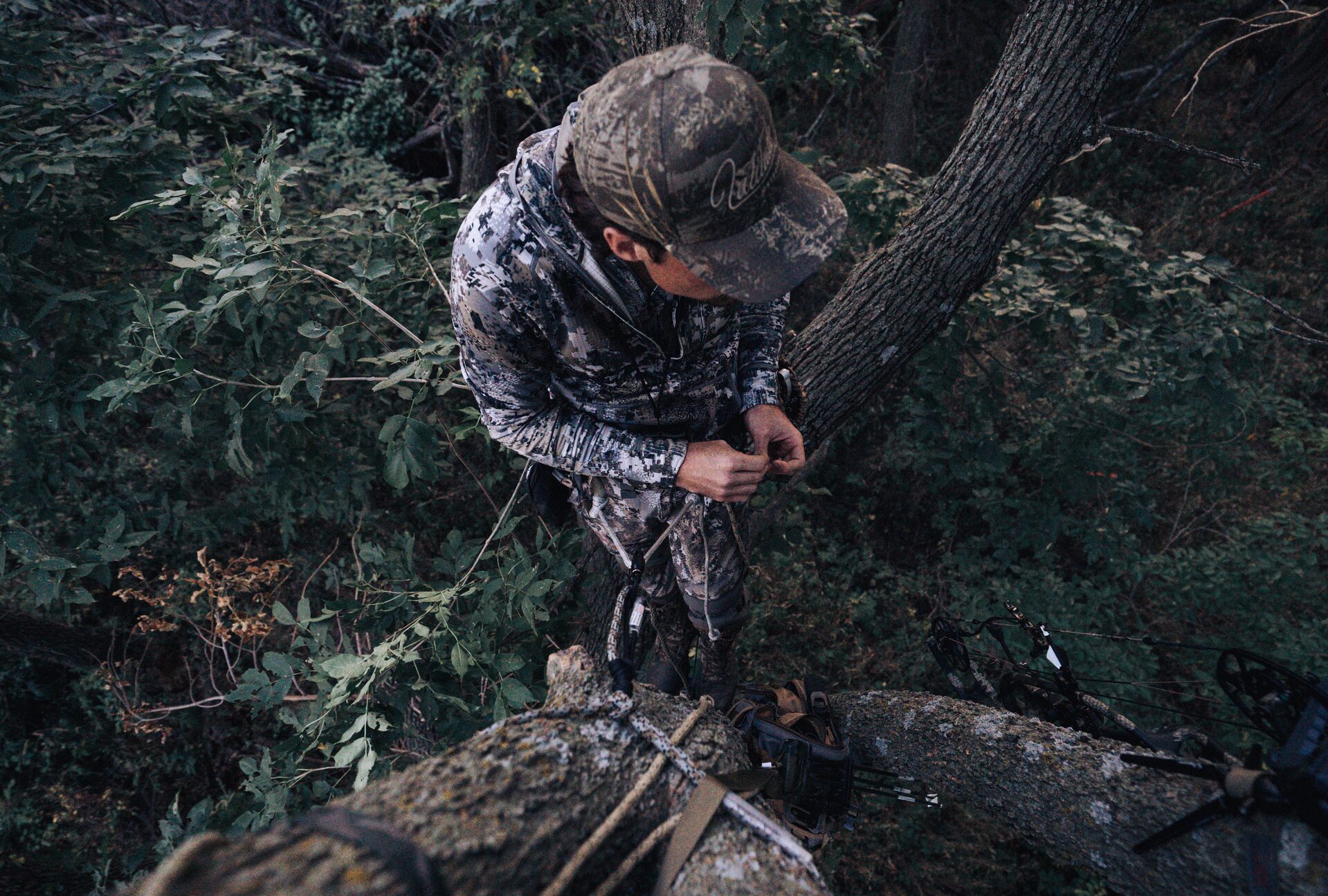 A hunter in a tree stand, deer season concept. 