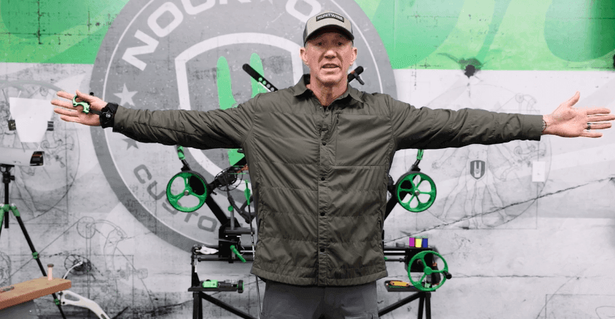 John Dudley shows the "T" formation for shoulder position when using compound bows.