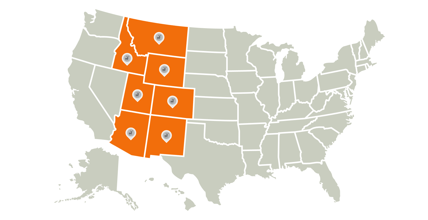 An illustration of a U.S. map highlighting the best elk hunting states. 