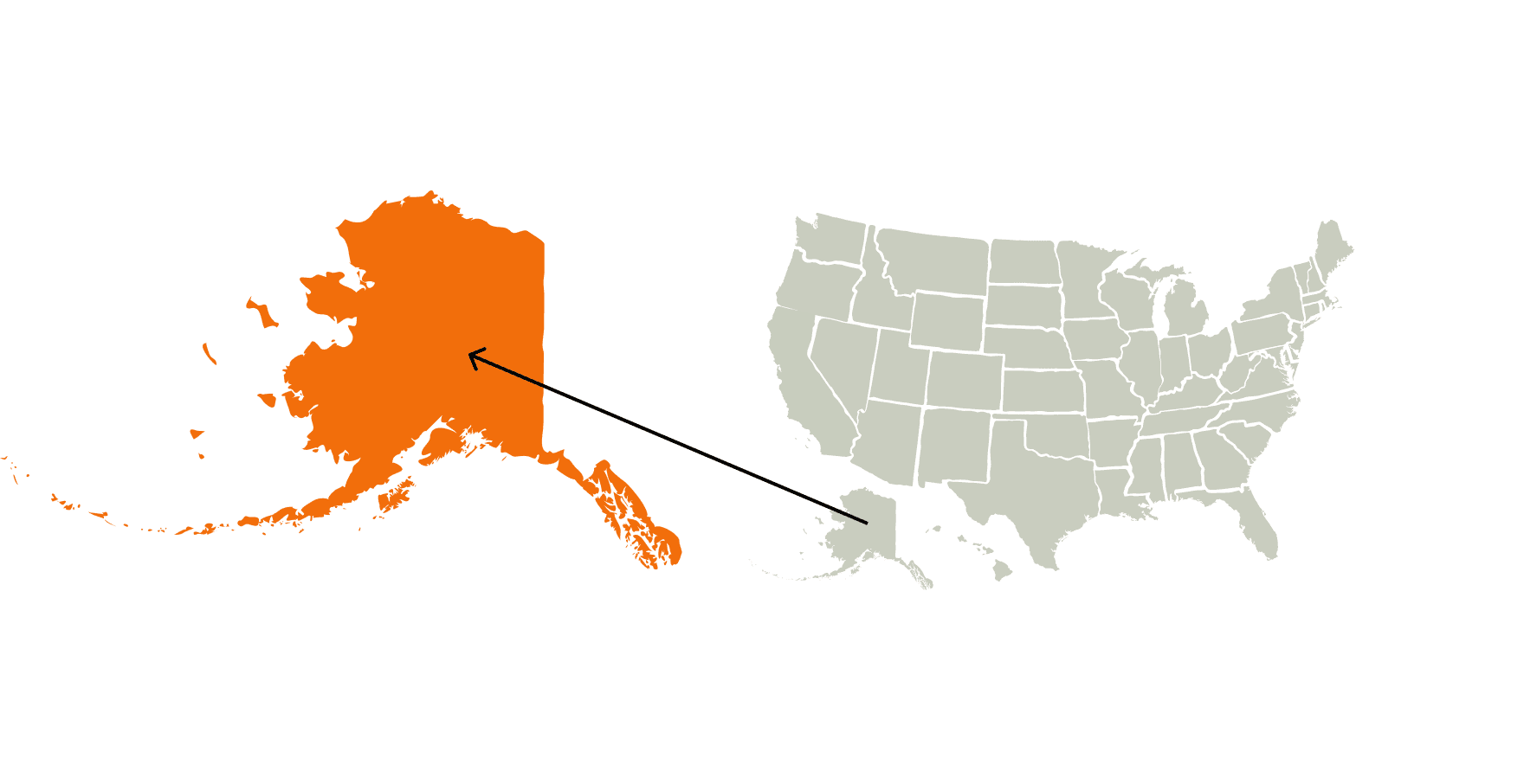 A U.S. map highlighting Alaska, hunting season Alaska concept. 