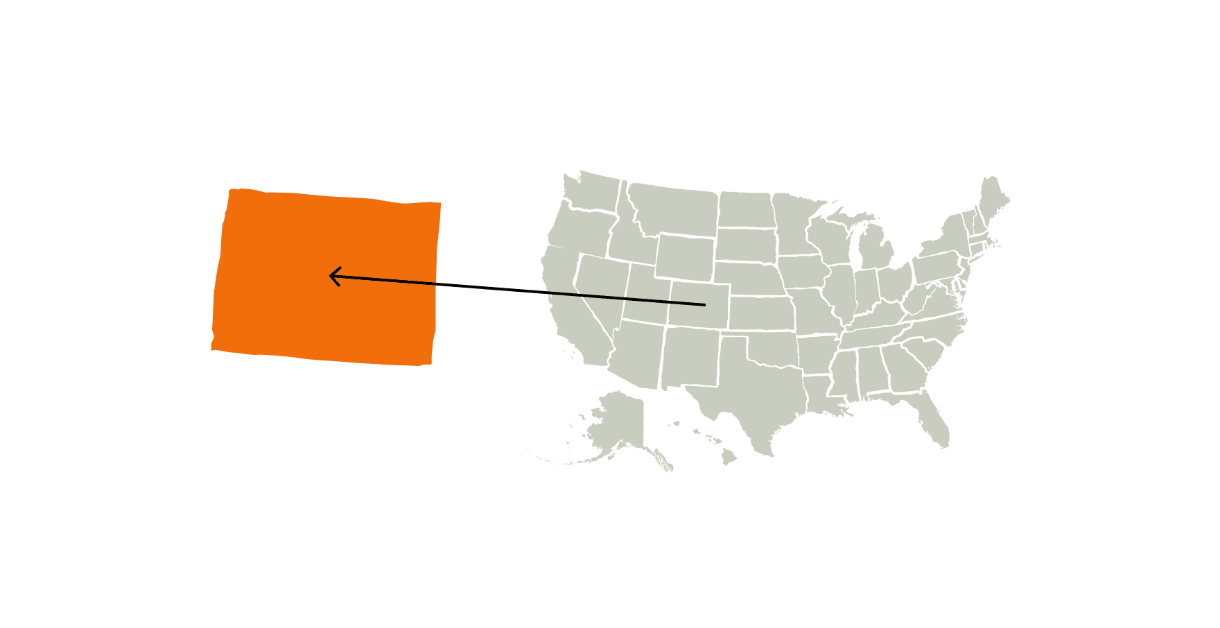 A map of the U.S. highlighting the state of Colorado. 