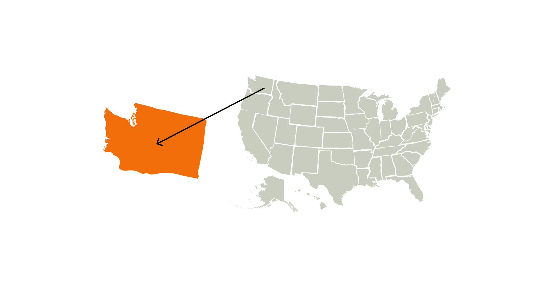 A map illustration highlighting Washington state. 