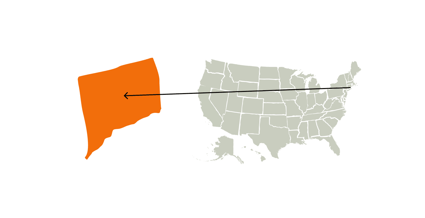 An illustration of a U.S. map highlighting the state of Connecticut. 