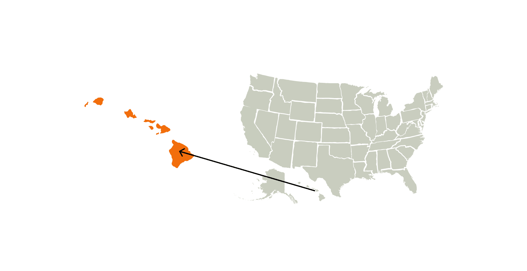 A map of the United States highlighting the islands of Hawaii. 