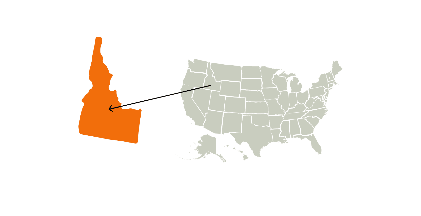 An illustration of a U.S. map highlighting the state of Idaho. 