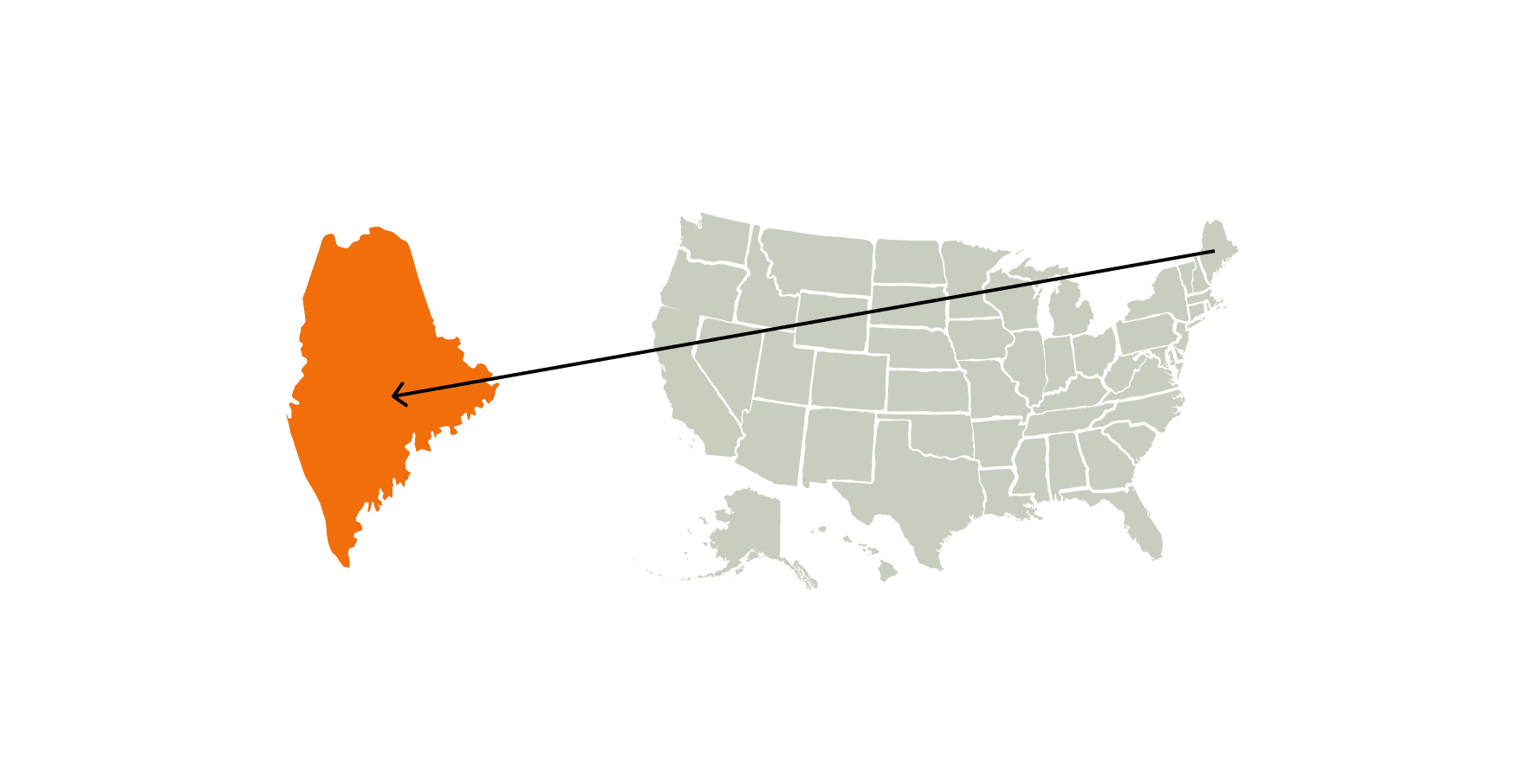 A map of the United States highlighting the state of Maine. 