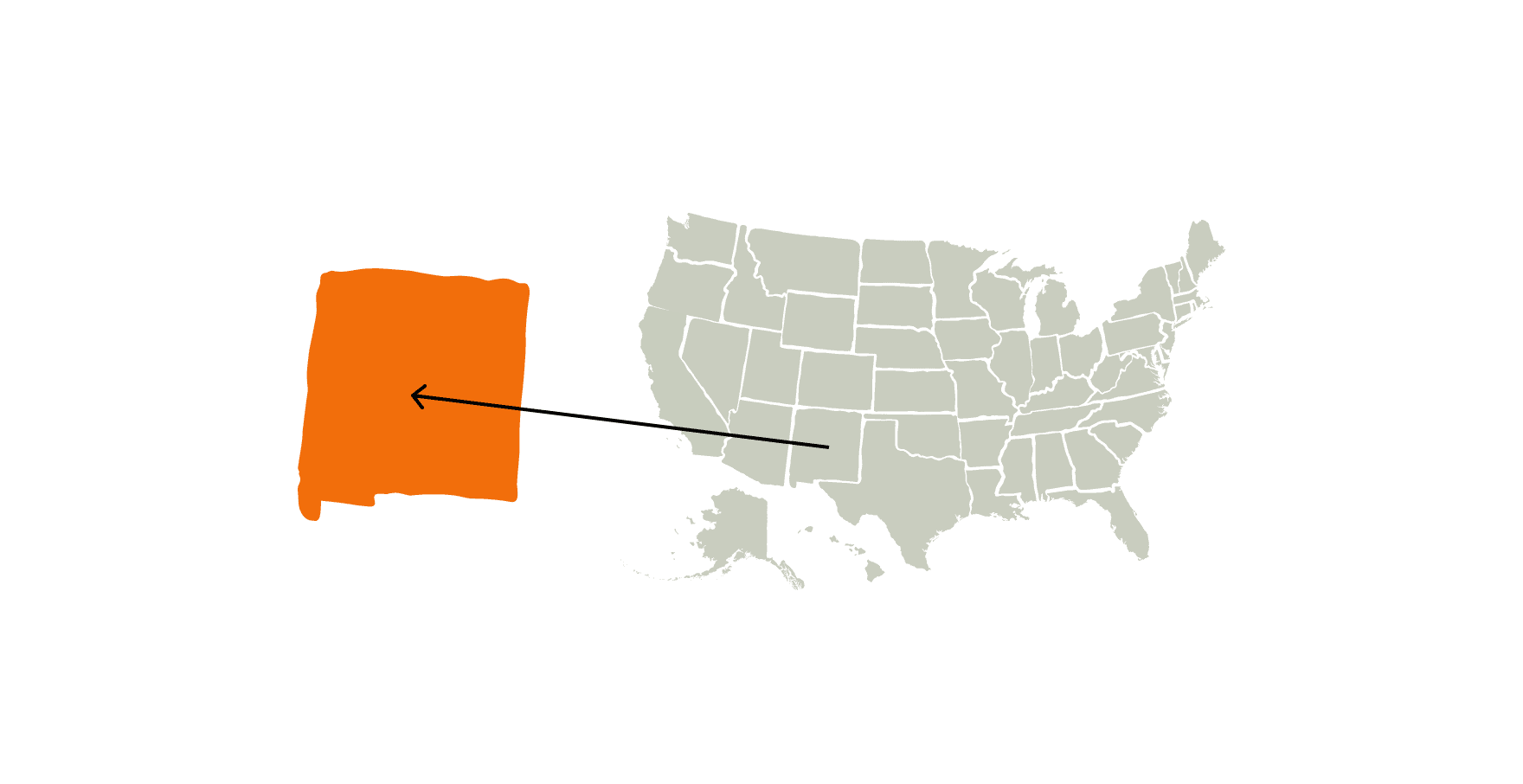 Graphic showing a map of the U.S. highlighting the state of New Mexico.