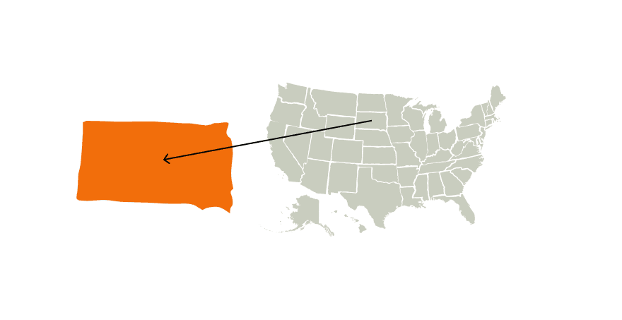 A map of the United States highlight the state of South Dakota, hunting in South Dakota concept. 