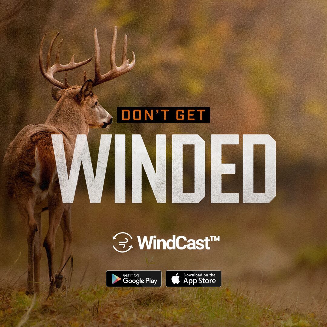 Image of a deer with "Don't Get Winded" text for WindCast, scent blockers concept. 