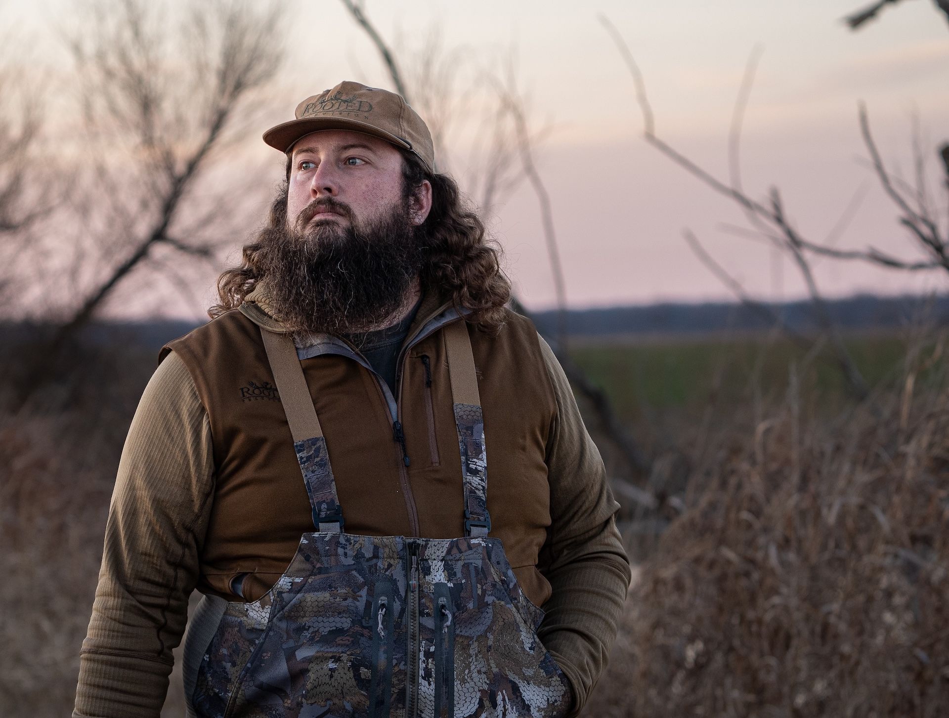Ben Cole of RootedTV in duck waders, providing tips for how to cook a duck.
