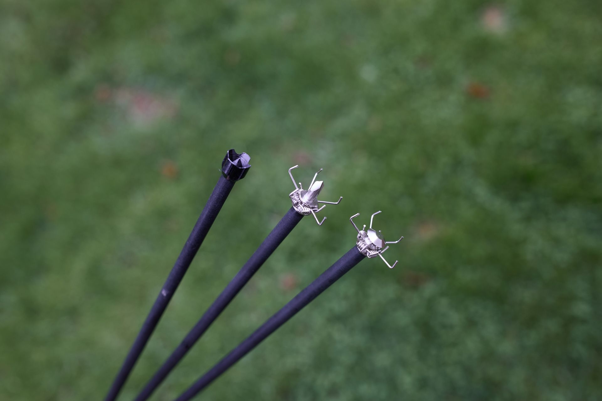 Close-up of three small game tips for bowhunting. 