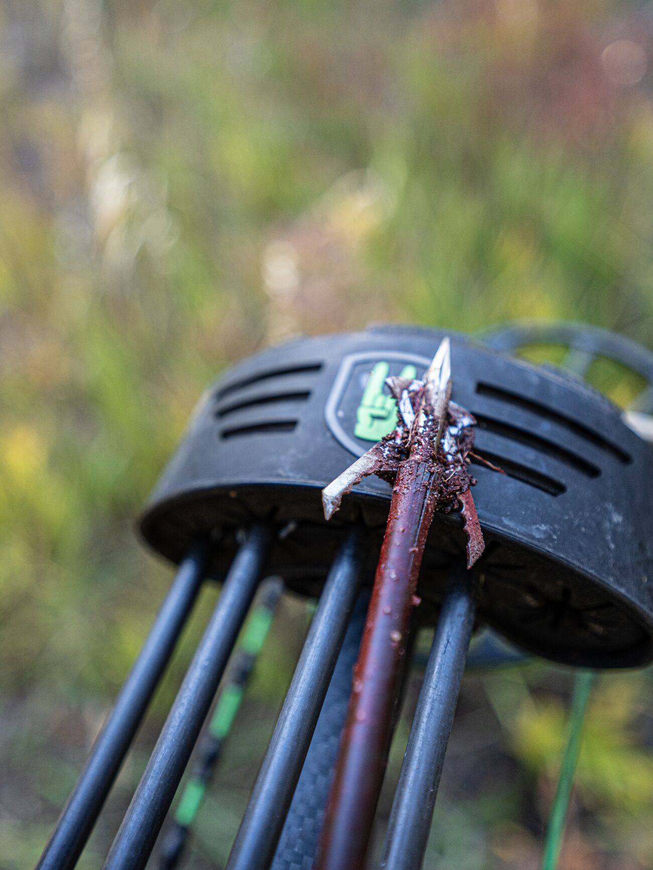 A dirty broadhead shown after a hunt.