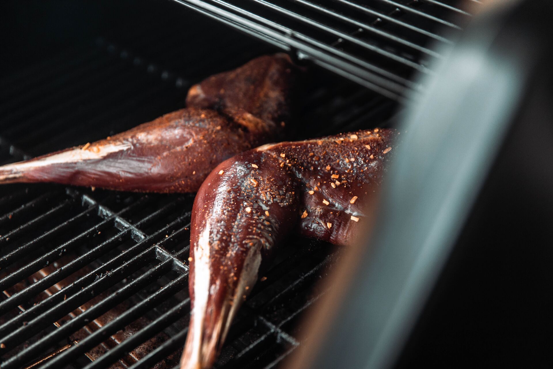 Turkey wings on a grill after a turkey hunt.