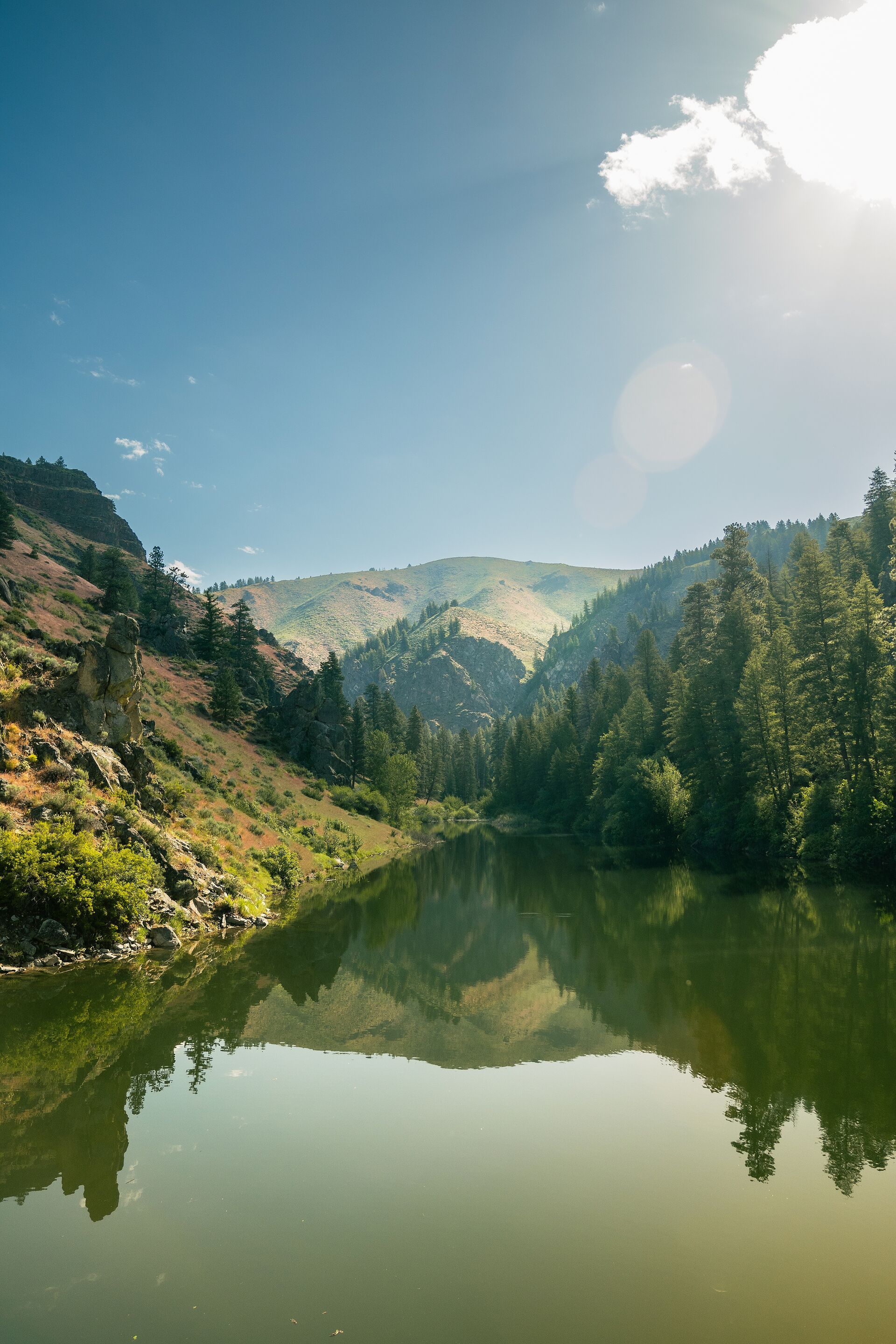 View of water in mountains, mule deer scouting tips concept. 