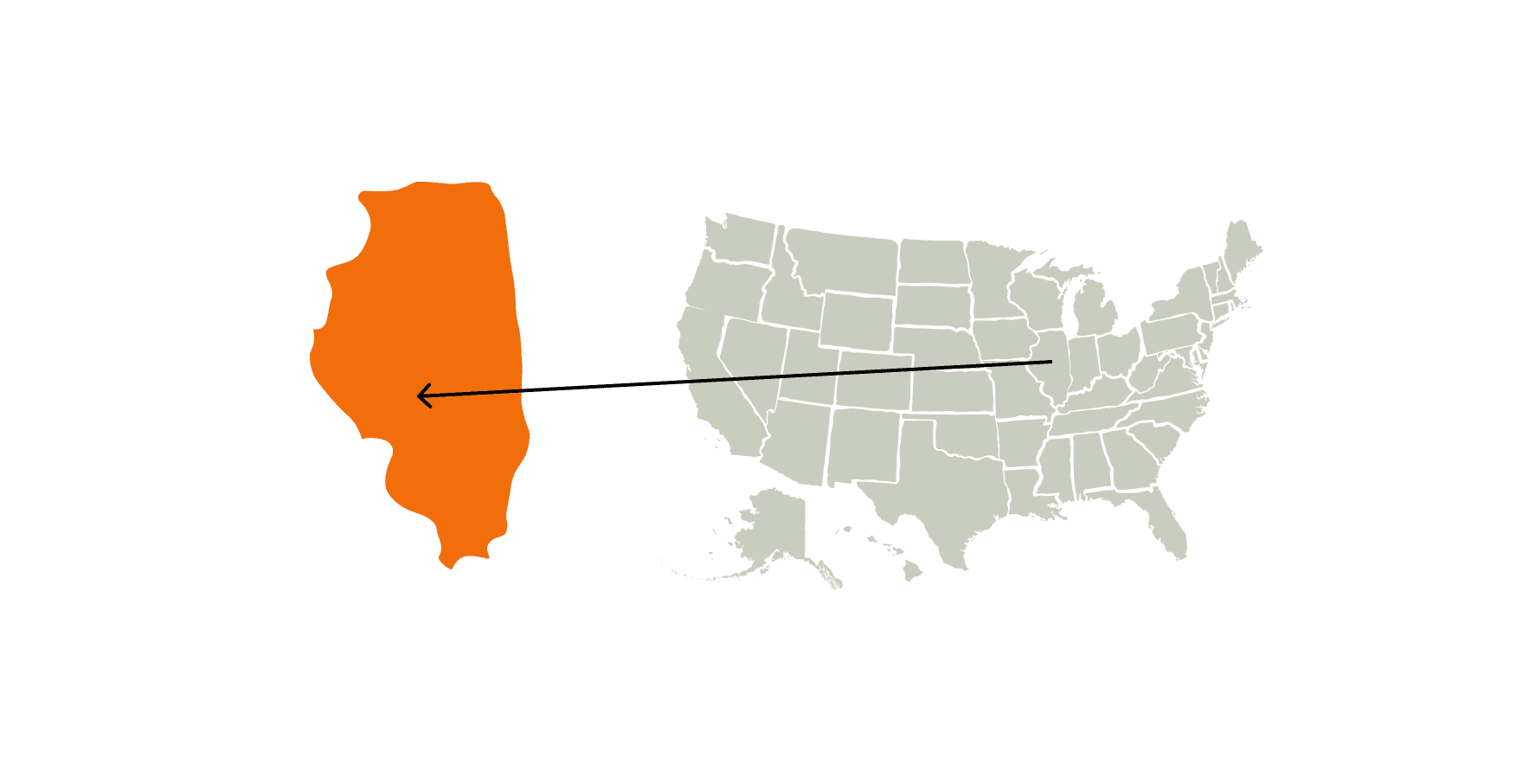 A map of the U.S. highlighting the state of Illinois.