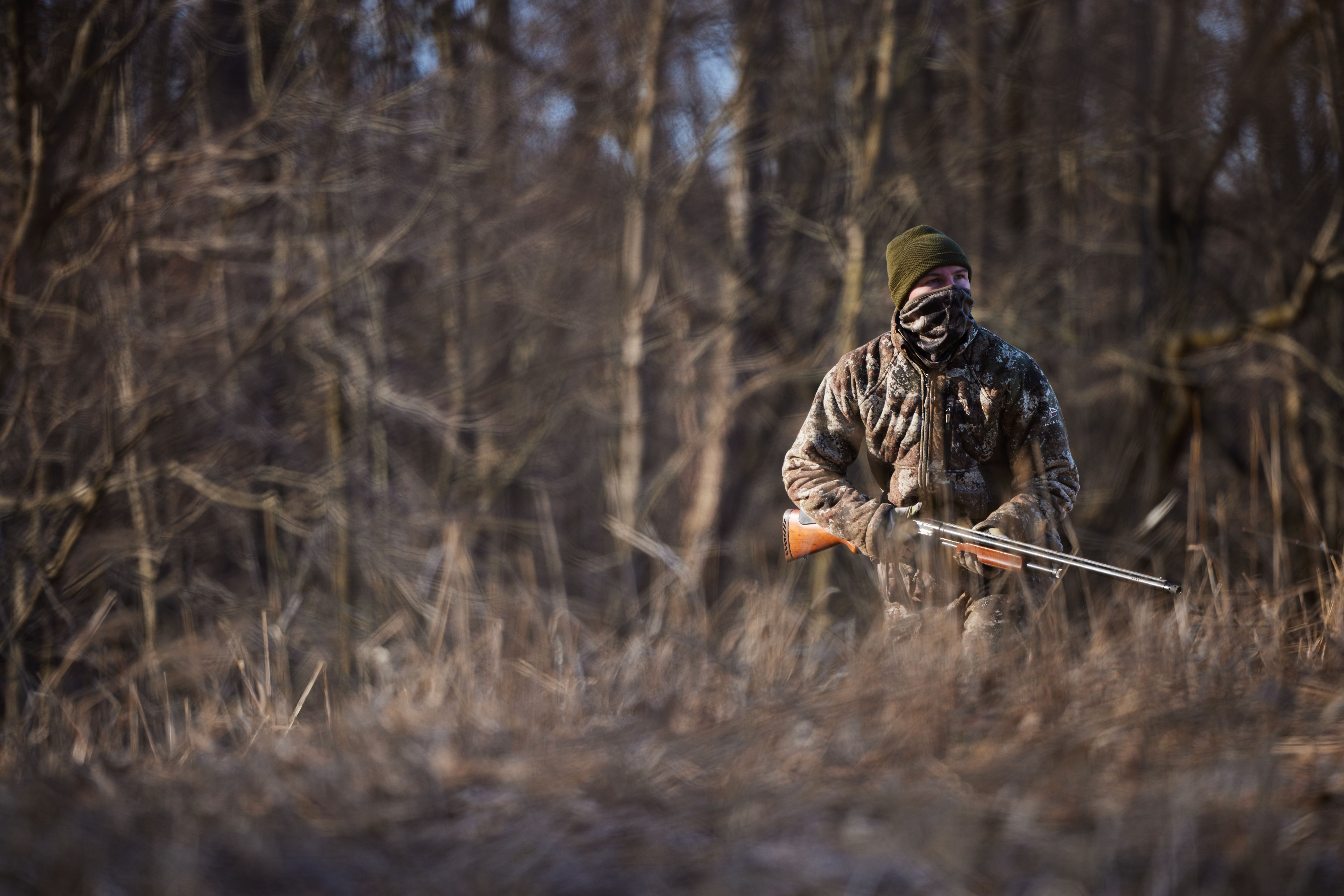 A hunter in the woods, turkey season AR concept. 
