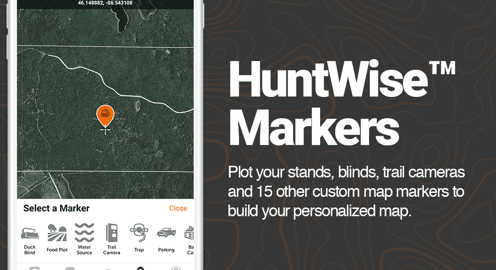 A graphic describing HuntWise app markers as a crucial hunting navigation tool, essential hunting gear concept. 