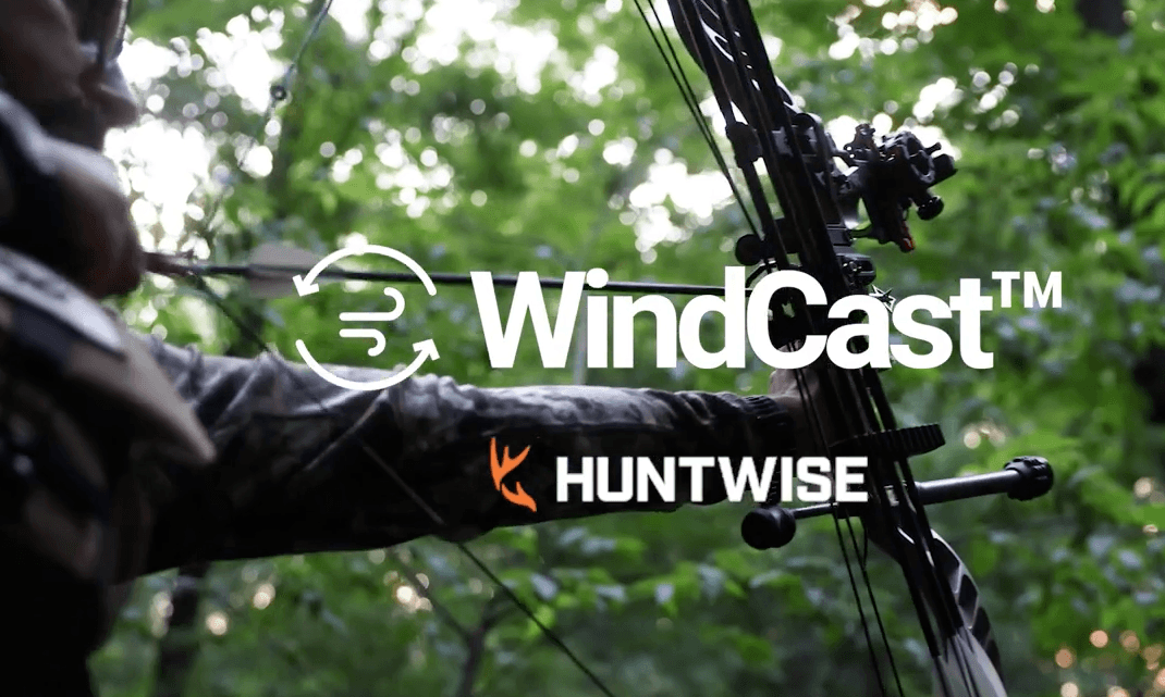 An image and video describing the WindCast feature of the HuntWise app. 