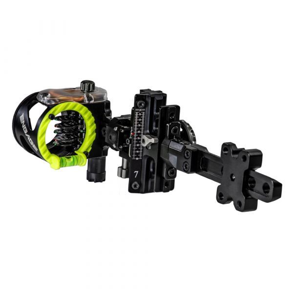 Photo of the CBE Engage Hybrid 5 Pin Archery Sight used by bowhunters. 