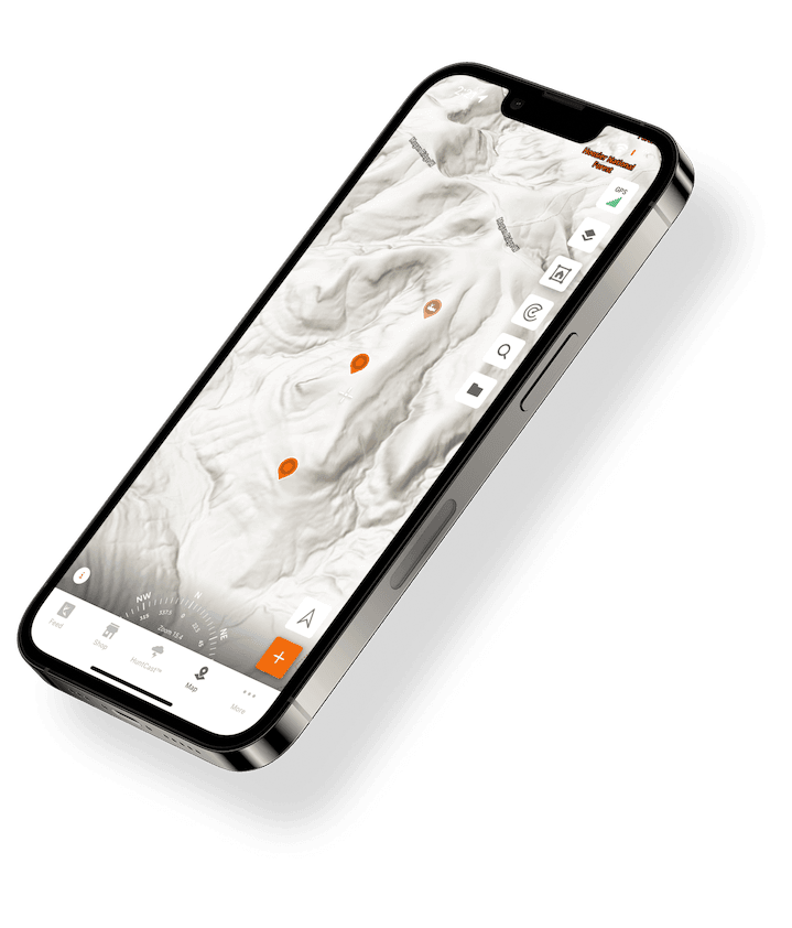 LiDAR mapping showing on a phone screen, use the HuntWise hunting app to plan concept. 